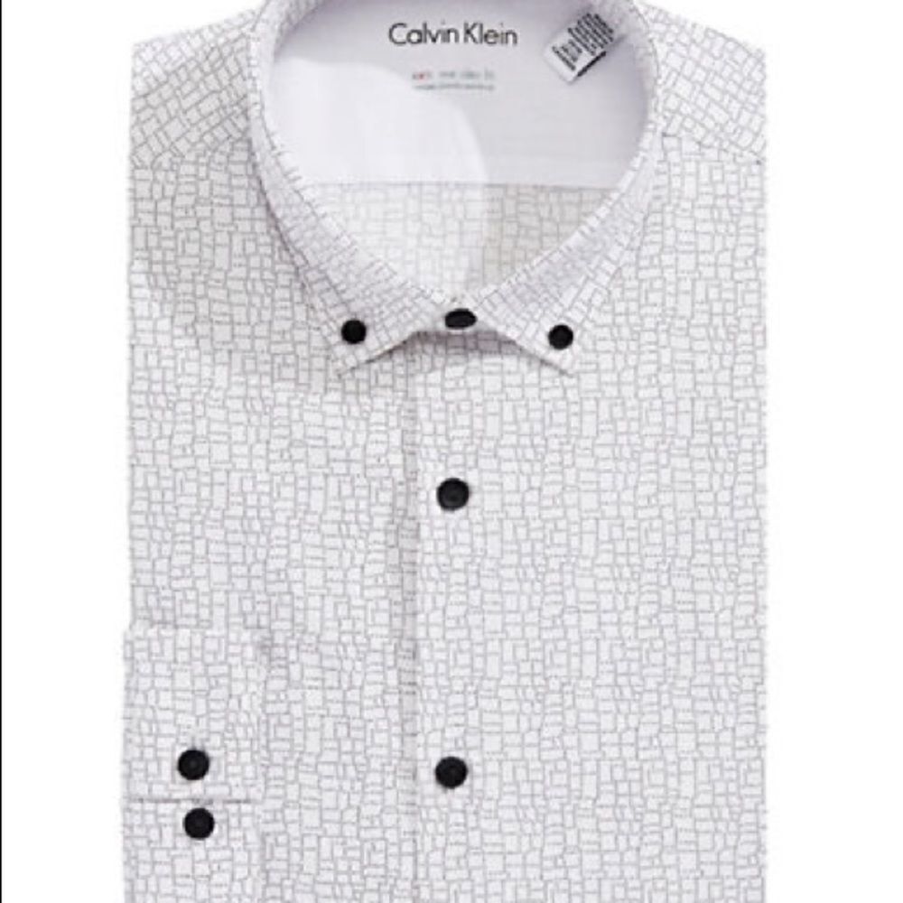 Calvin Klein Extreme Slim Fit Printed Dress Shirt-WHITE/BLACK-15.5-34/35